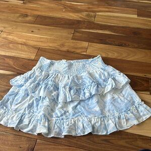 OCEAN DRIVE Blue Palm Leaf Print Tiered Skirt w/ Smocked Waist